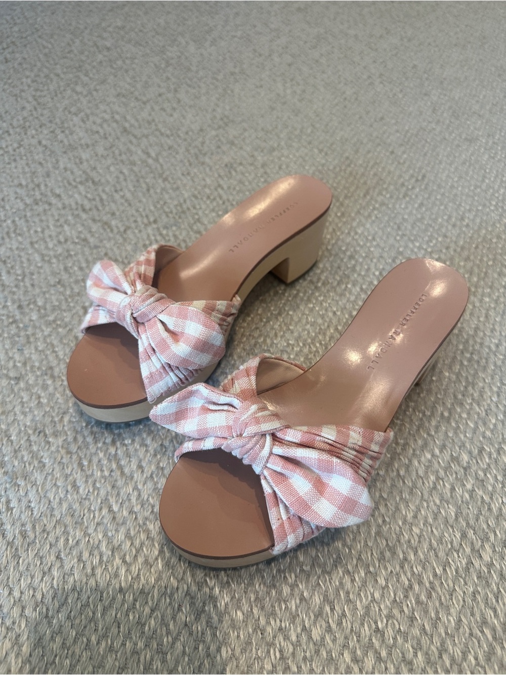 Loeffler Randall Pink Gingham Bow Block Heel Slide Sandals - Women